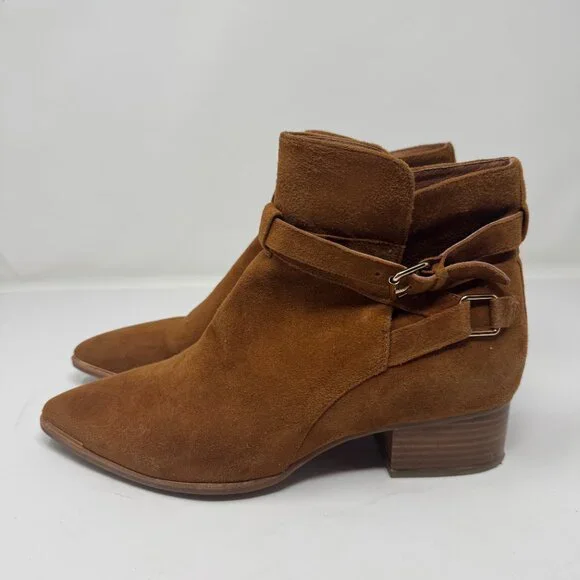 Jeffrey Campbell x Free People Tan Brown Suede Ankle Boots Gold Buckle Size 9 - Picture 2 of 7